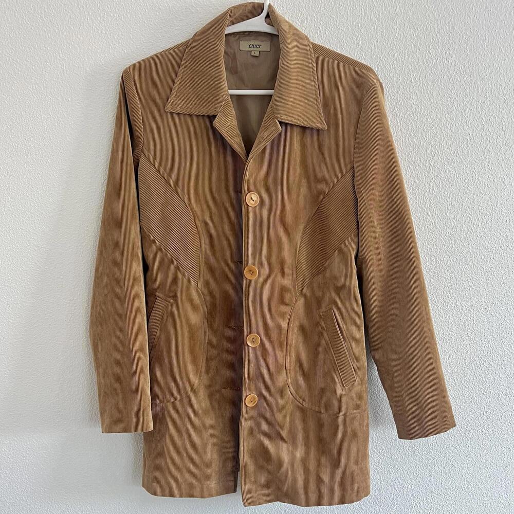 Vintage 90’s Corduroy Tan Brown Fall Trench Coat Size M/L